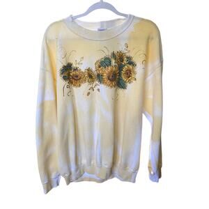 Vintage Sunflower Sweatshirt Yellow Bleached Grandmacore Size Large